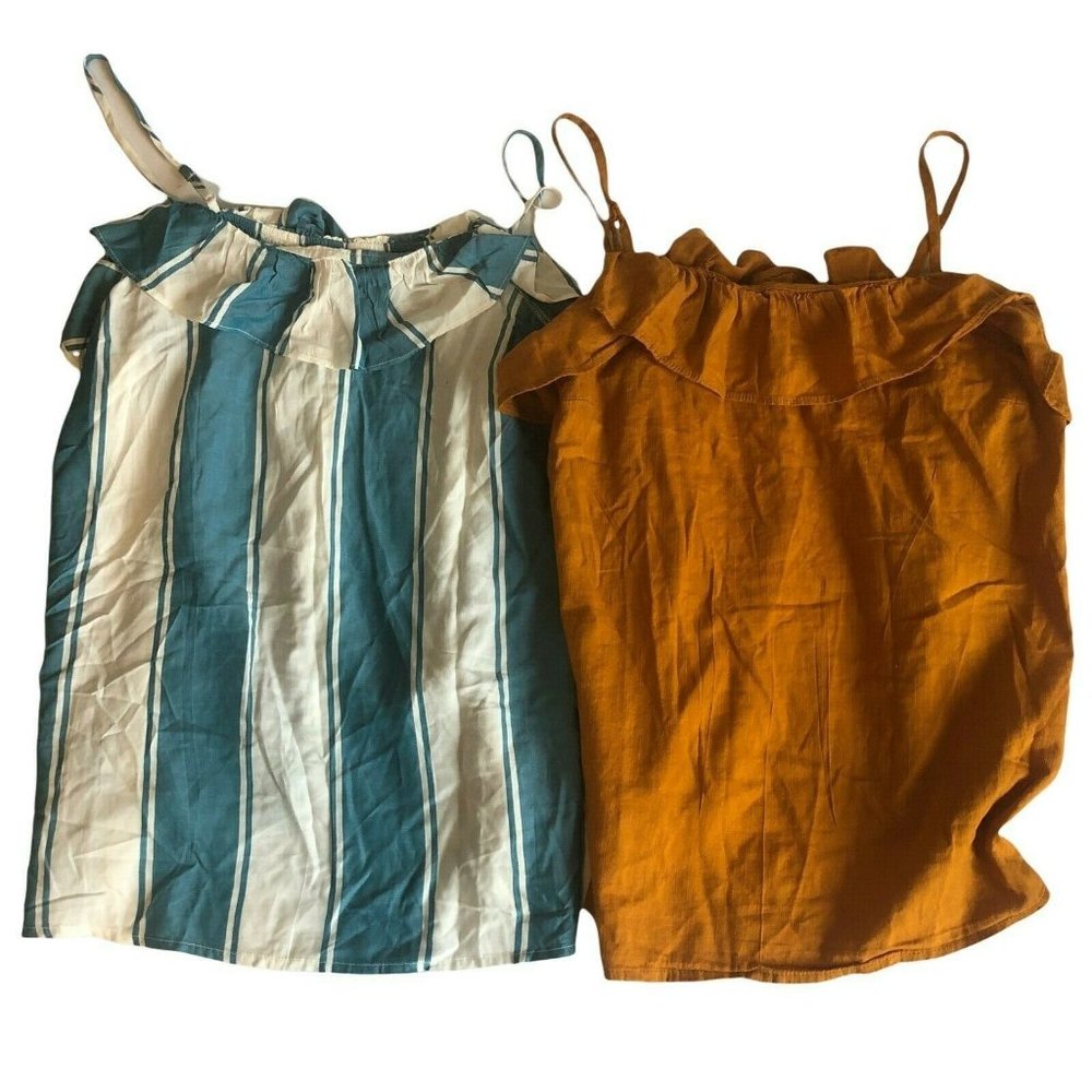 Lot of 2 Old Navy Tank Camisole Tops Rust Blue White Stripe Size Large New NWT